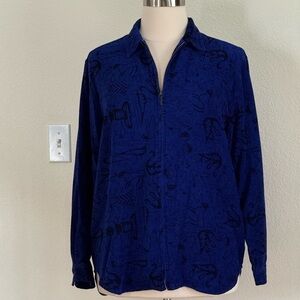 Chico's Designs Blue Textured Top with Black Accents size 16 (Chico’s size 3)